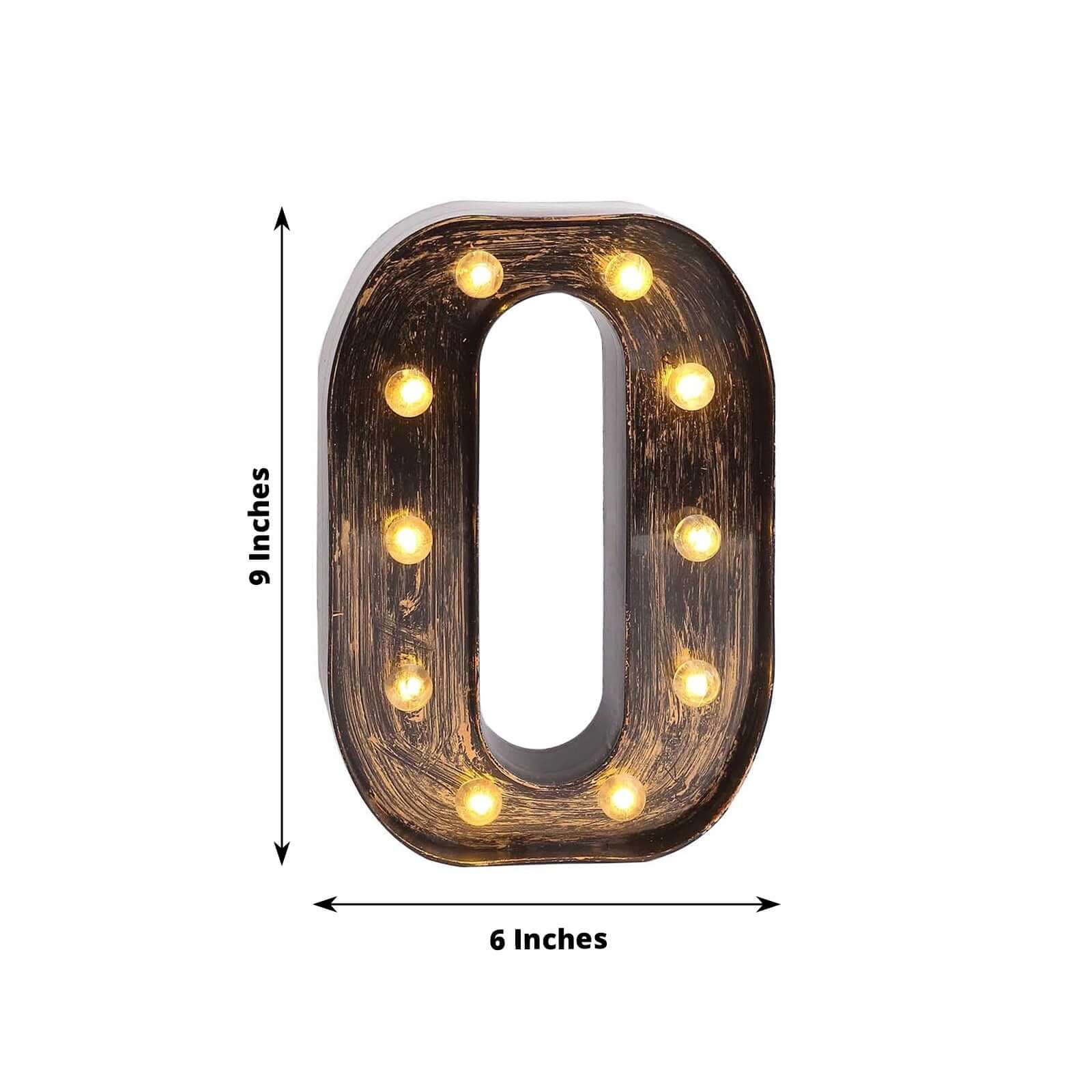 LED Marquee Letter "O" Industrial Style Antique Black - Light-Up Alphabet Sign for Weddings & Displays 9"