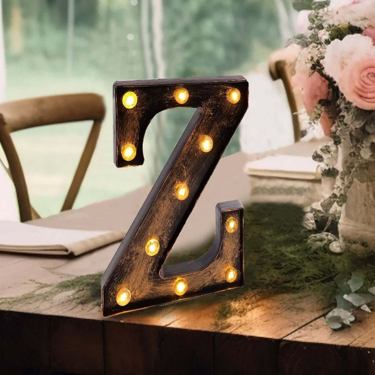 LED Marquee Letter "Z" Industrial Style Antique Black - Light-Up Alphabet Sign for Weddings & Displays 9"