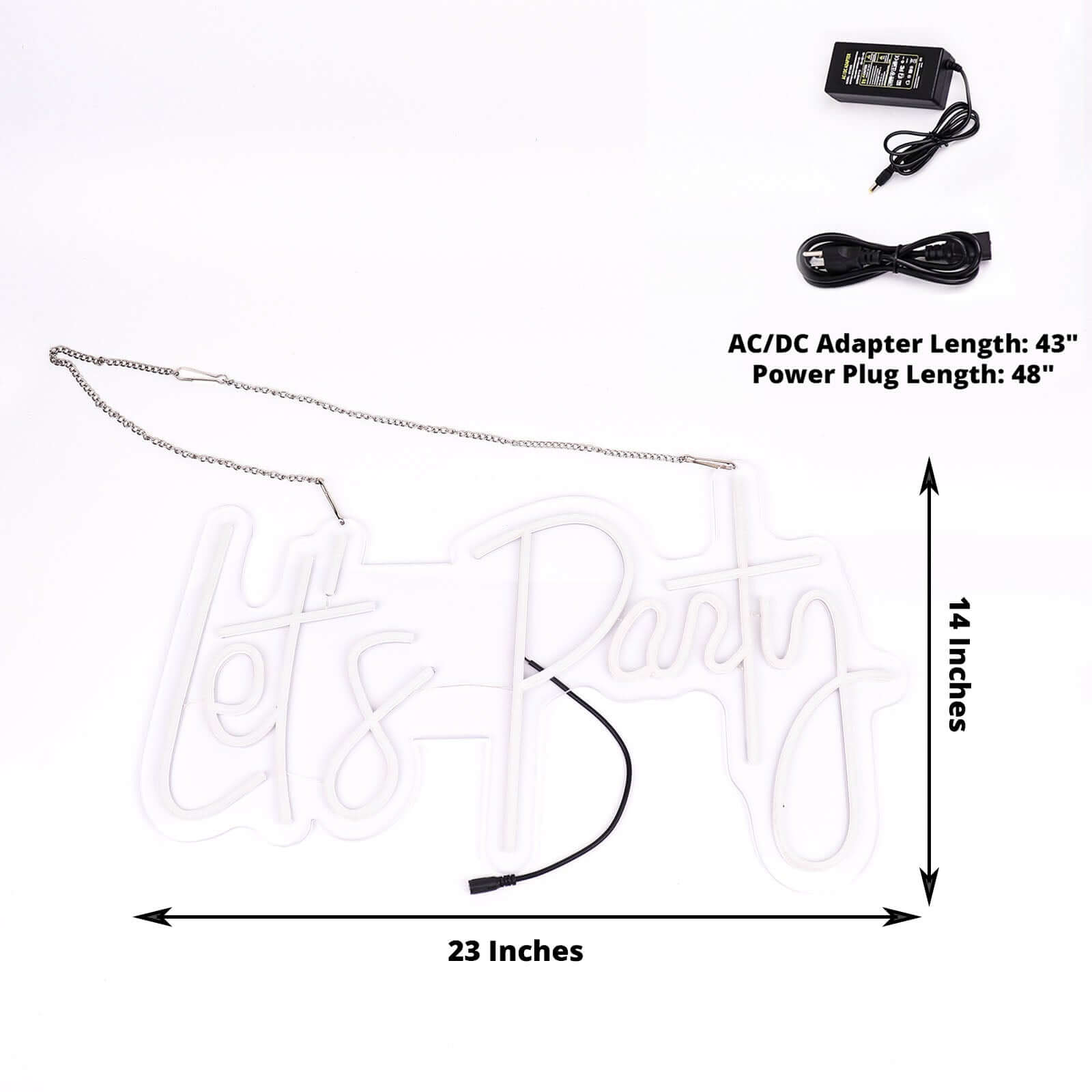 23" Let's Party Neon Light Sign, LED Reusable Wall Décor Lights With 5ft Hanging Chain