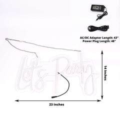 23" Let's Party Neon Light Sign, LED Reusable Wall Décor Lights With 5ft Hanging Chain
