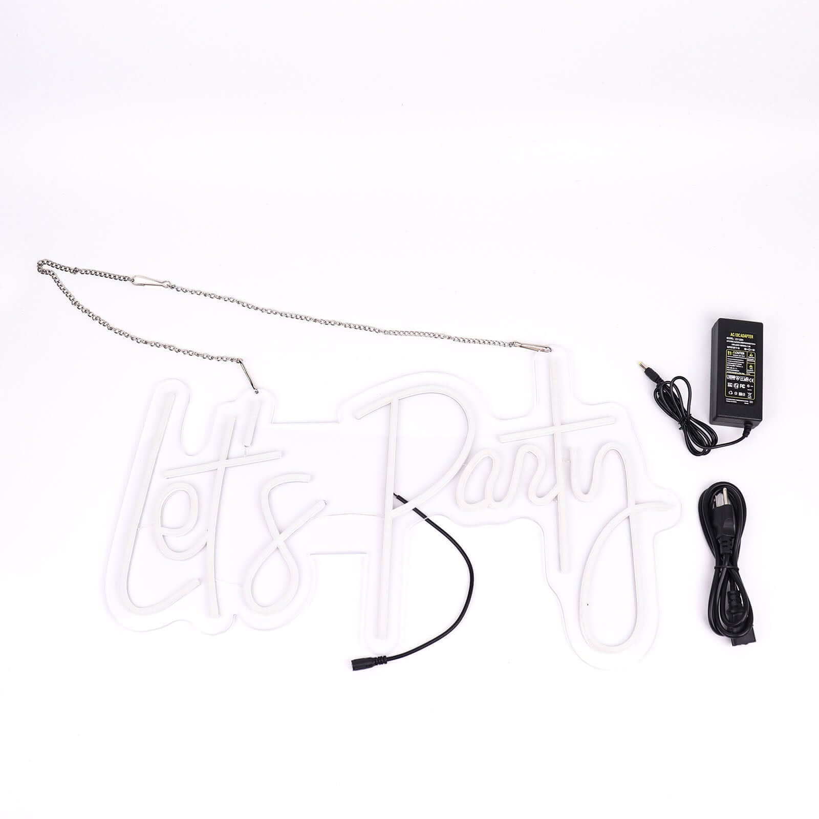 23" Let's Party Neon Light Sign, LED Reusable Wall Décor Lights With 5ft Hanging Chain