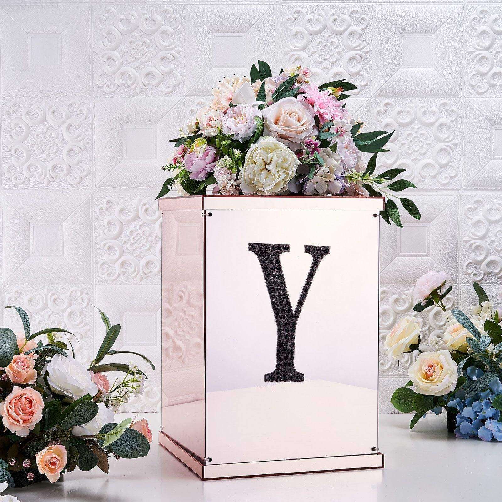 Decorative Rhinestone Alphabet "Y" Letter Stickers, Glitter Adhesive Craft Letters Black DIY Sparkle Embellishments 8"
