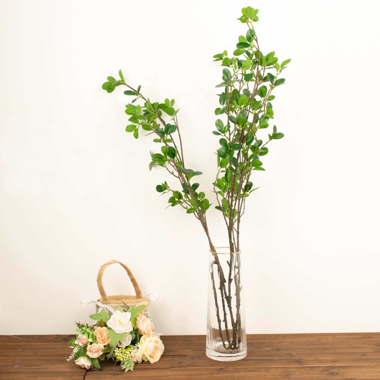 3 Pack 43" Artificial Green Petal Branches Leaf Spray, Faux Leaf Branches