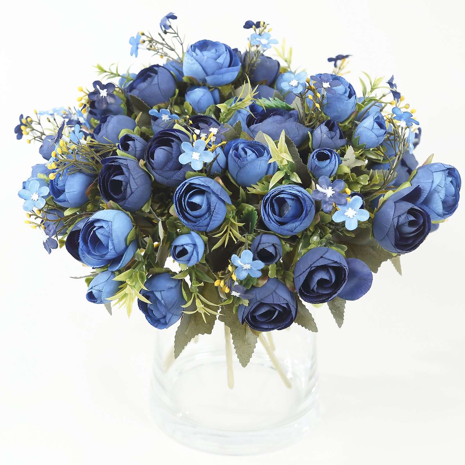 4 Pack 12" Artificial Navy Blue Ranunculus Silk Flower Bridal Bouquets, Faux Buttercup Floral Arrangement