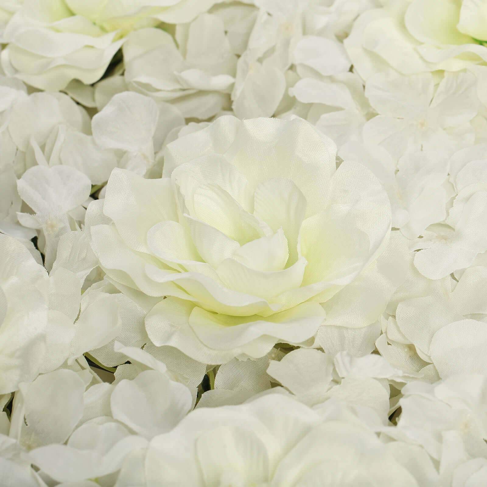 11 Sq ft. Cream 3D Silk Rose and Hydrangea Flower Wall Mat Backdrop - 4 Artificial Panels