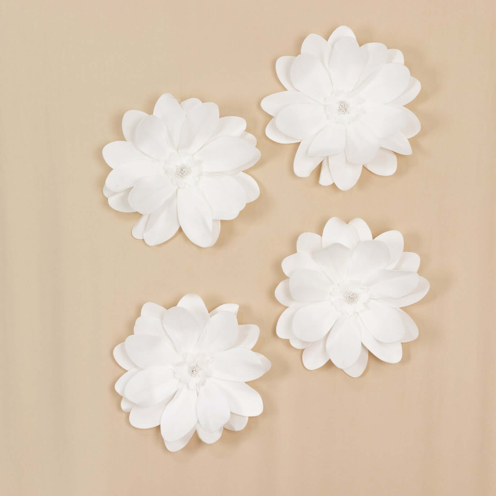 4 Pack 12" White Life-Like Soft Foam Craft Dahlia Flower Heads