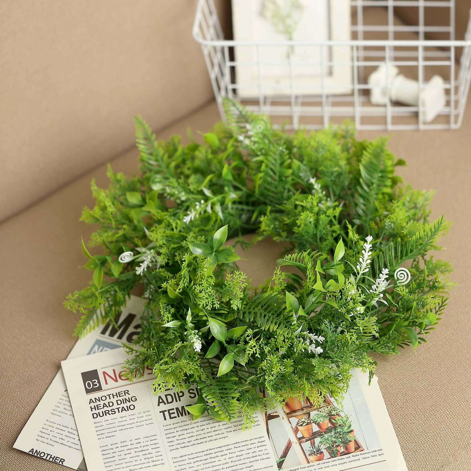 2 Pack 4" Green Artificial Fern Leaf Mix Pillar Candle Ring Wreaths