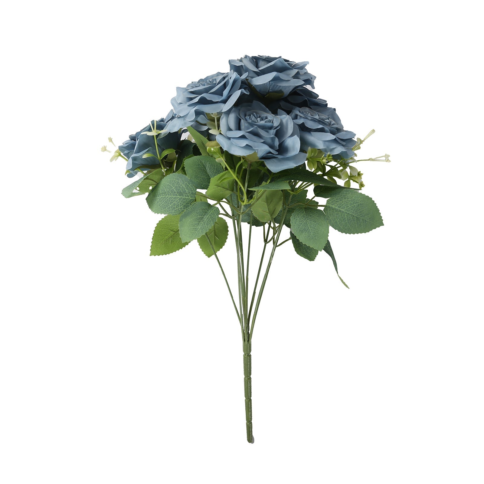 2 Bushes 18" Real Touch Artificial Rose Flower Bouquet,  Dusty Blue Silk Long Stem Flower Arrangements