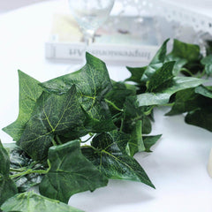 8ft Dark Green UV Protected Artificial Silk Ivy Leaf Garland Vine, Outdoor Indoor