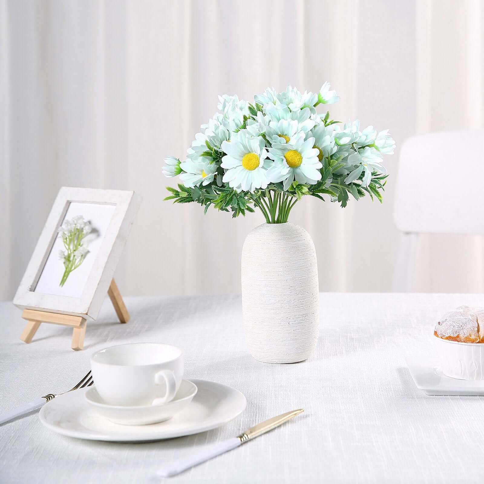 4 Bushes 11" Light Blue Artificial Silk Daisy Flower Bouquet Branches