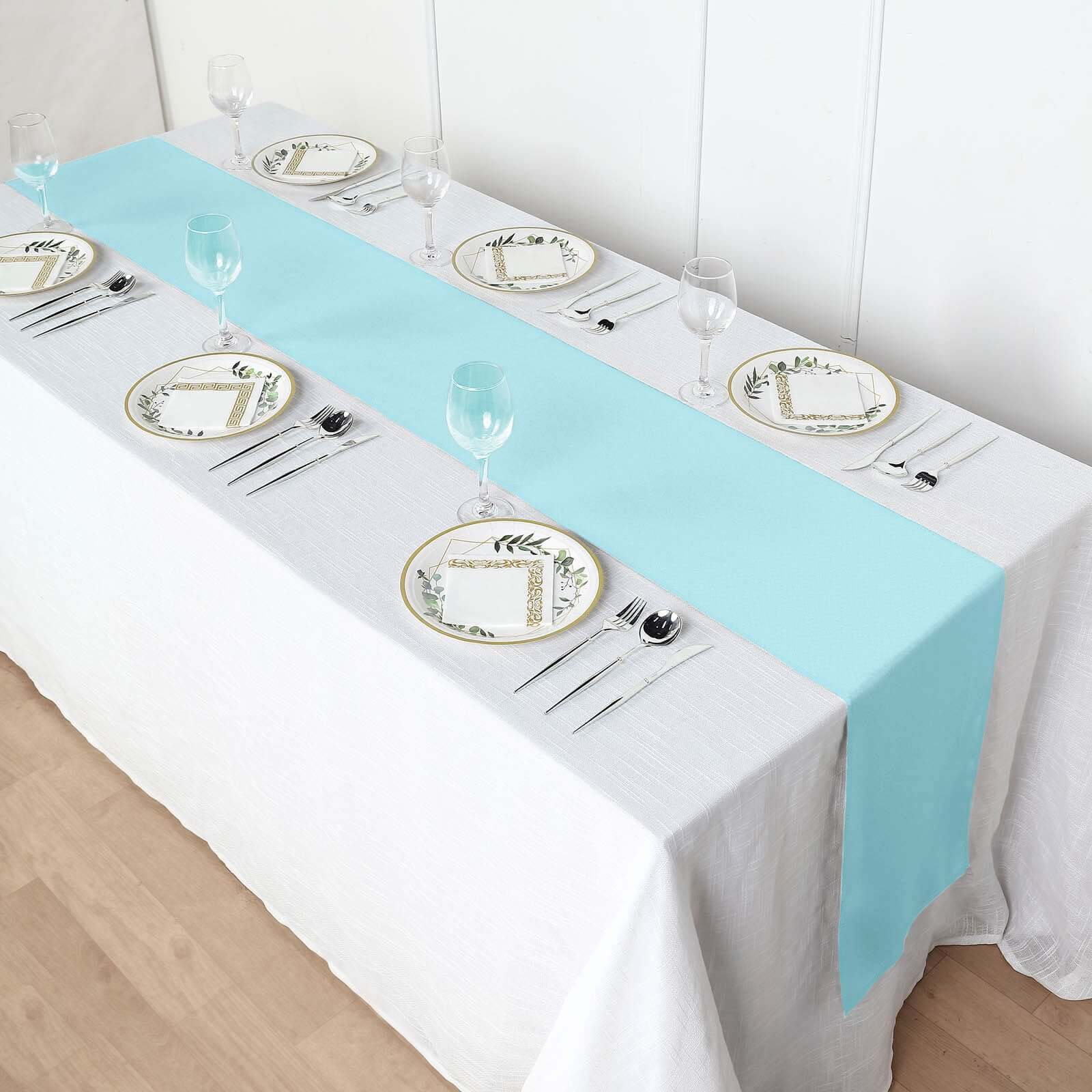 Polyester 12"x108" Table Runner Light Blue - Durable & Wrinkle-Resistant Table Decor