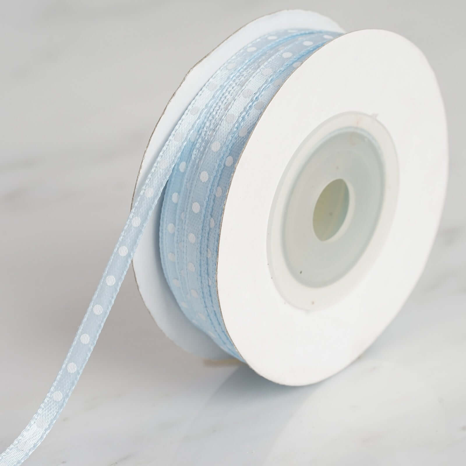 25 Yards 1/8" Light Blue Satin Polka Dot Ribbon - Clearance SALE