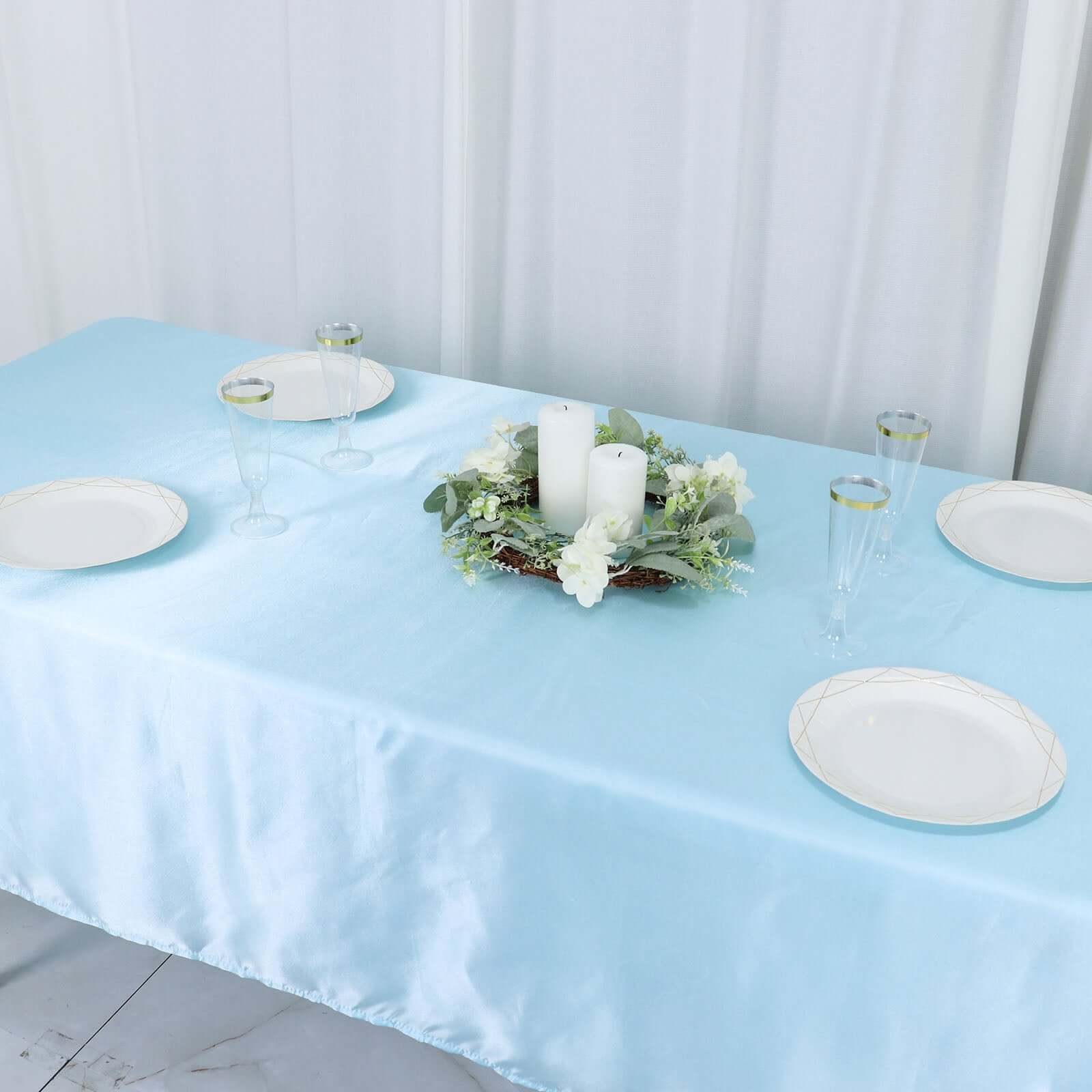 Satin Rectangular 60"x102" Tablecloth Light Blue - Smooth and Lustrous Table Cover