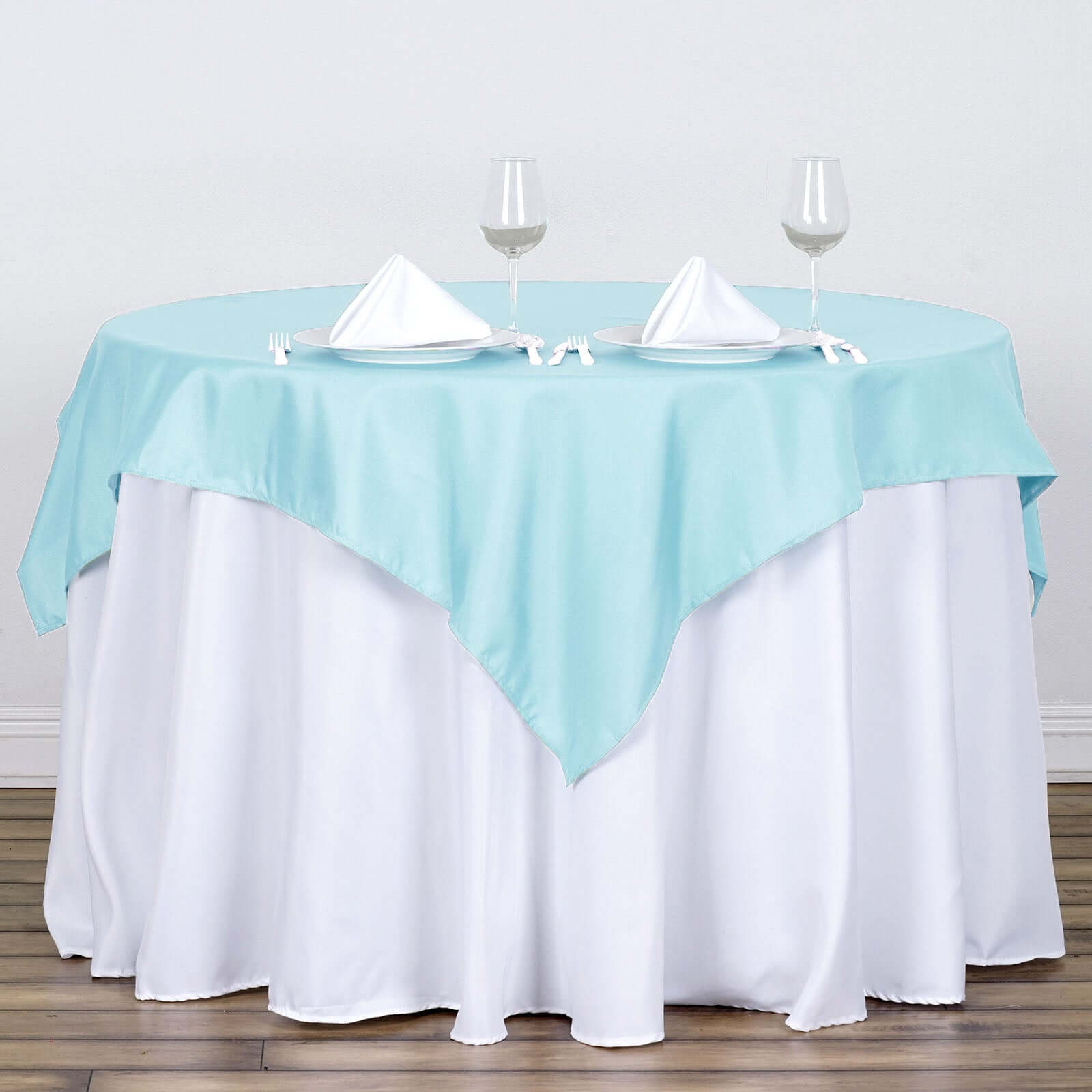 Polyester 54"x54" Table Overlay Square Tablecloth Light Blue - Wrinkle-Resistant & Durable Table Cover