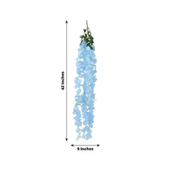 42" Silk Hanging Wisteria Flower Garland Vines in Light Blue, Elaborated 5 Full Strands in 1 Bush