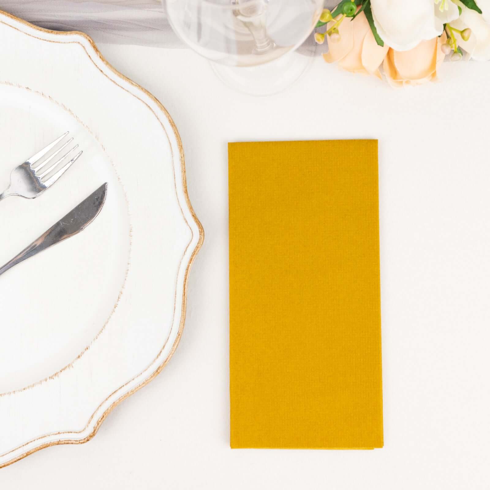 20 Pack Linen-Like Paper 8.5"x4" Napkins Gold - Highly Absorbent & Disposable Airlaid Guest Towels for Special Occasions