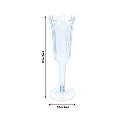 24-Pack Plastic Champagne Flutes Transparent Dusty Blue Flared Design - Lightweight Disposable Toasting Glasses 6oz