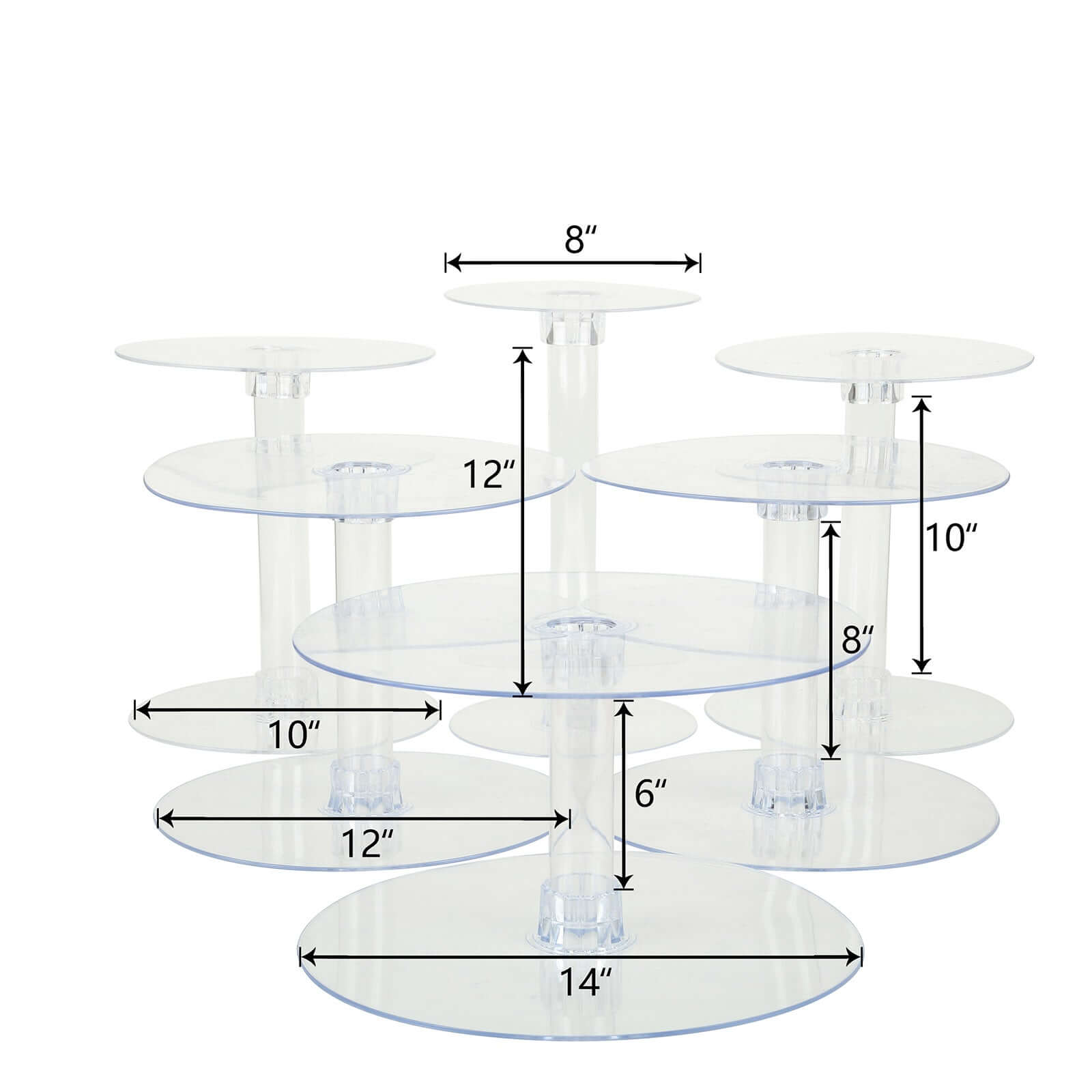 6-Tier Acrylic Cake Stand Set Clear - Assorted Sizes for Buffet Party Tables