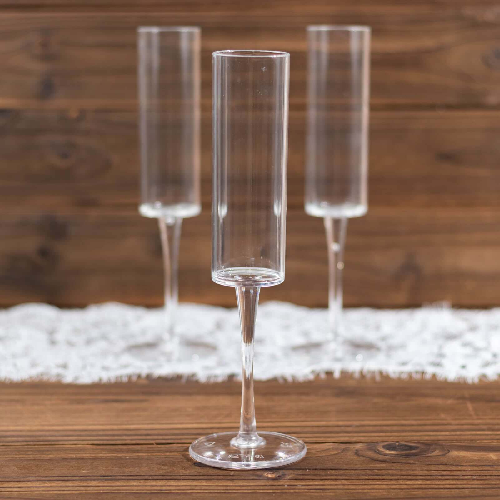 6-Pack Plastic Wine Mimosa Goblets Clear Cylindrical Shape - Reusable Champagne Flute Glasses 9.5" Tall 6oz