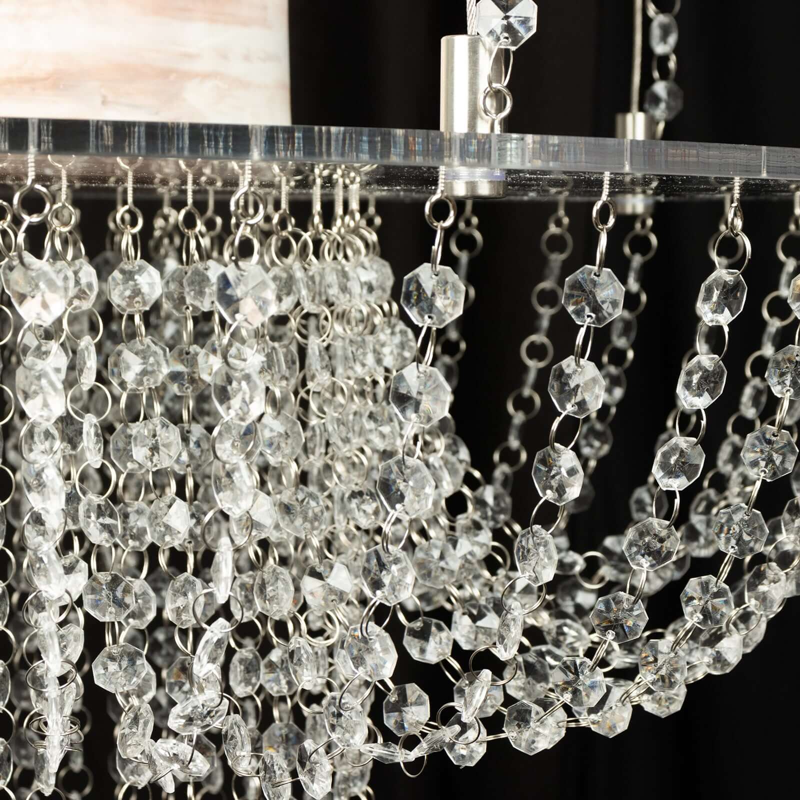 Acrylic Hanging Chandelier Cake Stand with Crystal Drapes - Suspended Round Wedding Cake Swing with 5ft Steel Wire Chains 25"
