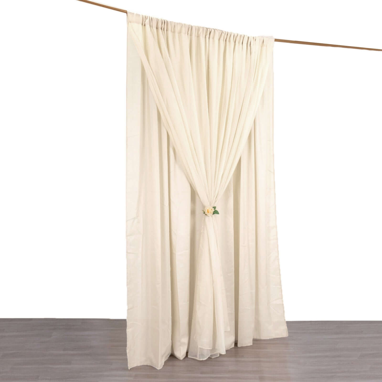 Beige Chiffon Polyester Event Curtain Drapes, Dual Layer Divider Backdrop Curtain Panels with Rod Pockets - 10ftx10ft