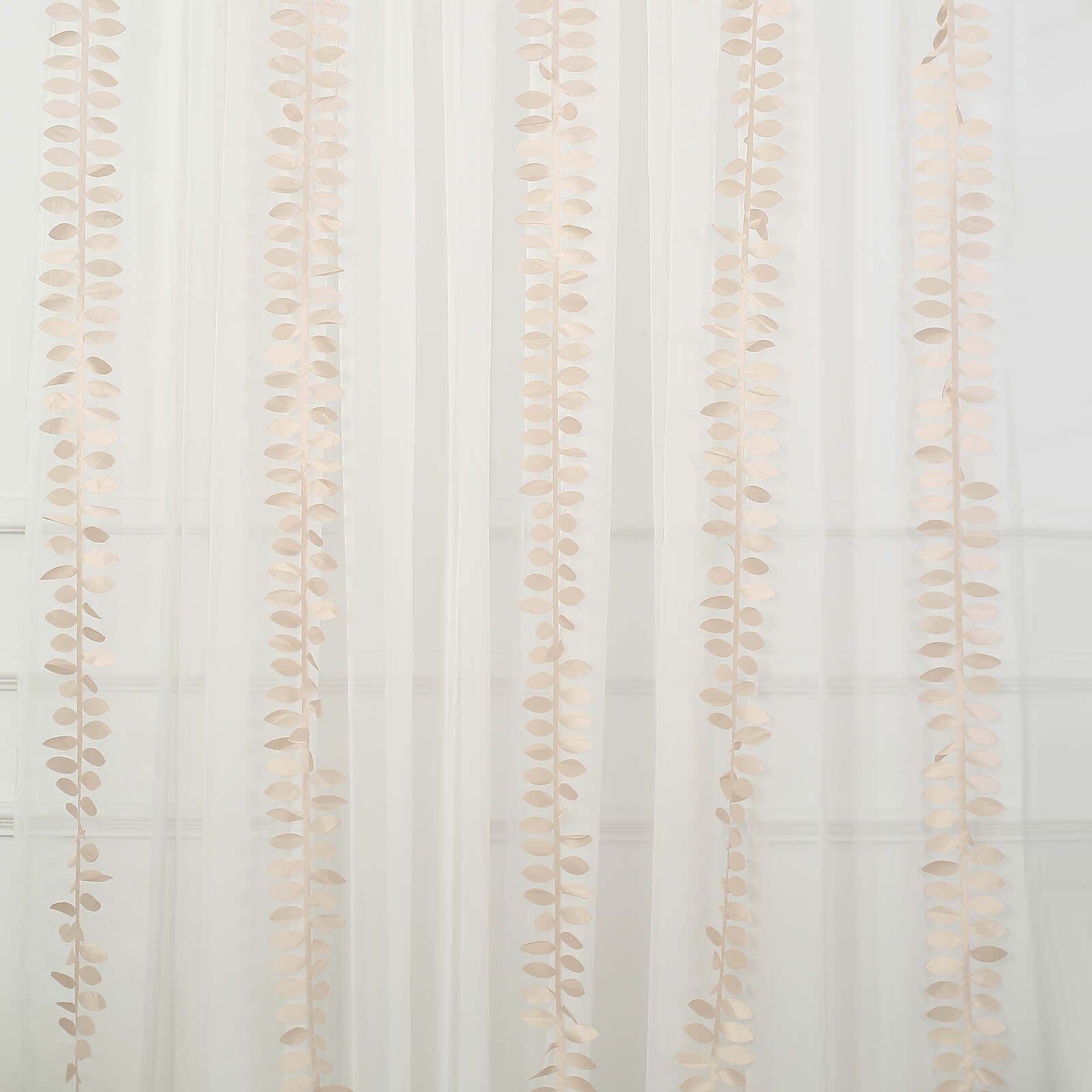 Taffeta Ribbon Sash with 4" Leaf Petal Design Beige 50ft - Sophisticated Artificial Fabric Garland