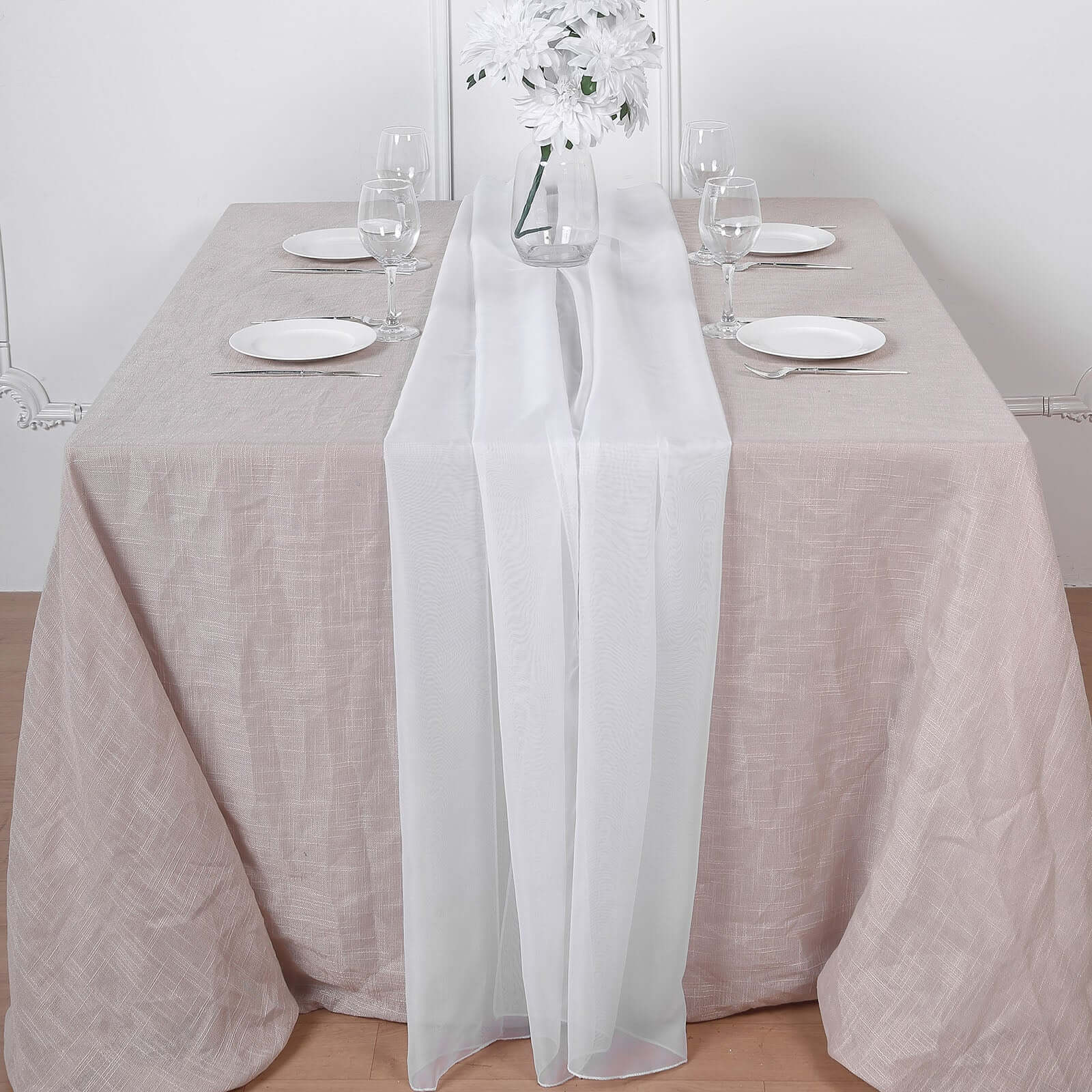Chiffon 6ft Table Runner White - Chic Flowy & Lightweight Table Decor