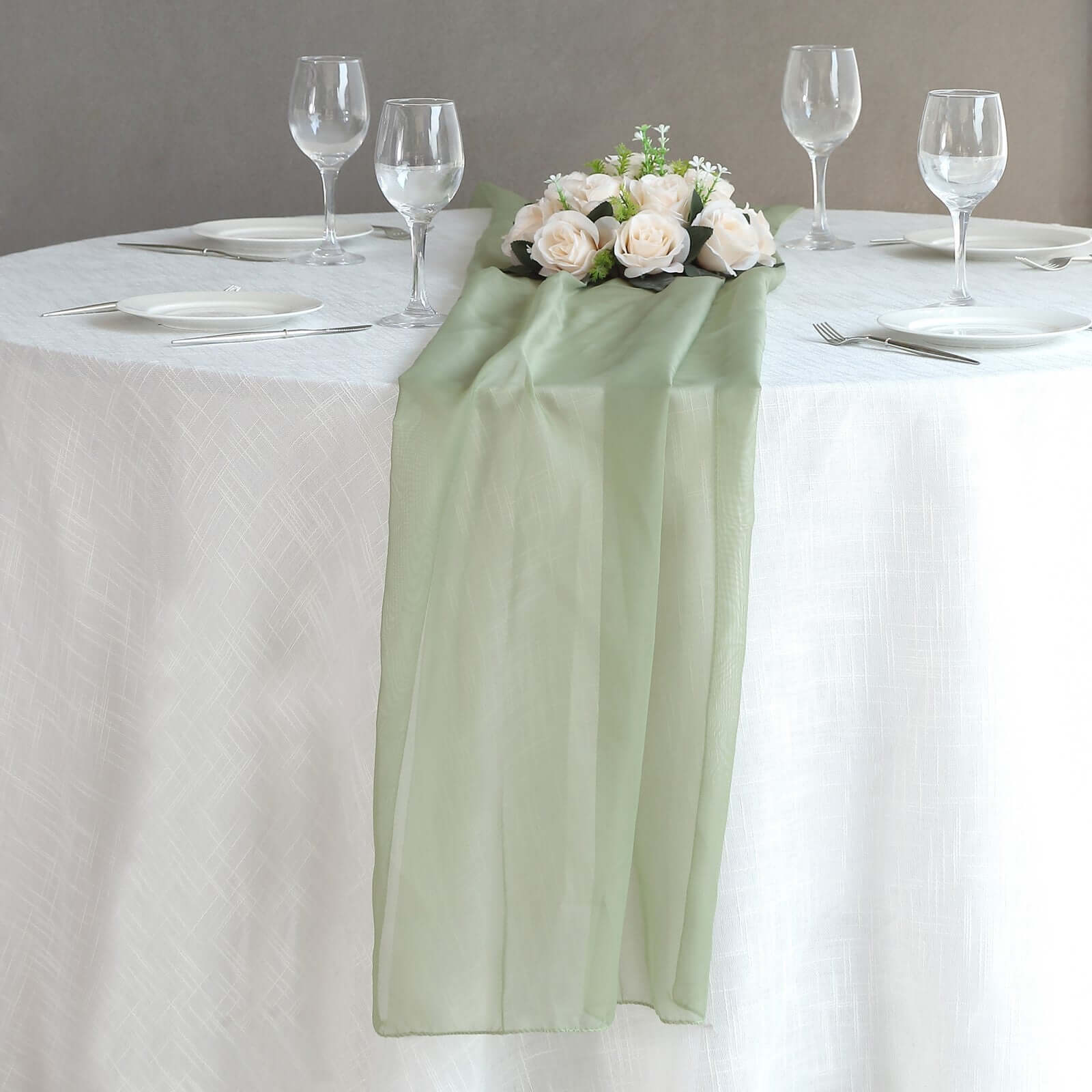 Chiffon 6ft Table Runner Dusty Sage Green - Flowy & Lightweight Table Decor
