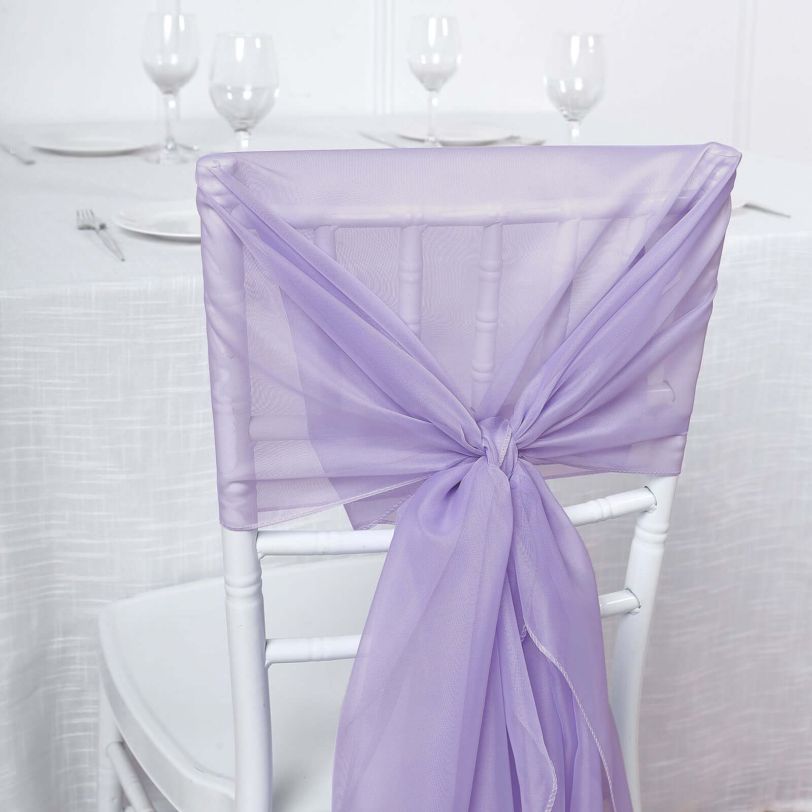 5 Pack Chiffon Chair Sashes Lavender Lilac - Soft & Lightweight Designer Chair Bows 22"x78"