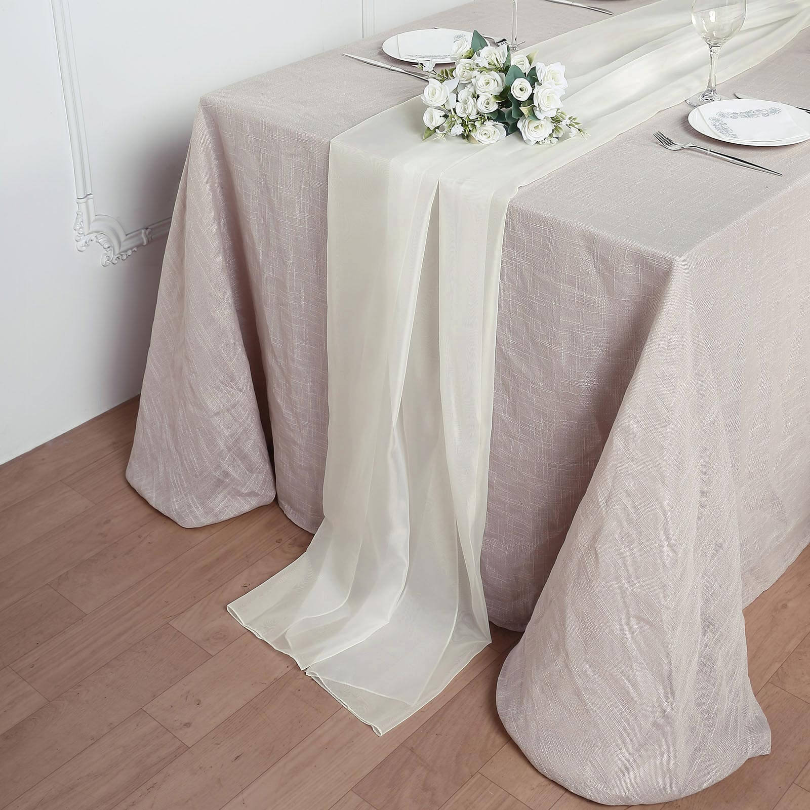 Chiffon 6ft Table Runner Ivory - Flowy & Lightweight Table Decor