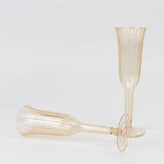 24-Pack Plastic Champagne Flutes Transparent Amber Gold Flared Design - Lightweight Disposable Toasting Glasses 6oz