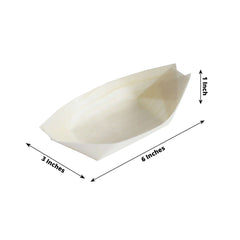 50-Pack Pine Wood Boat Shaped Food Trays Natural Compostable Design - 100% Biodegradable Sushi Snack Plates 6"