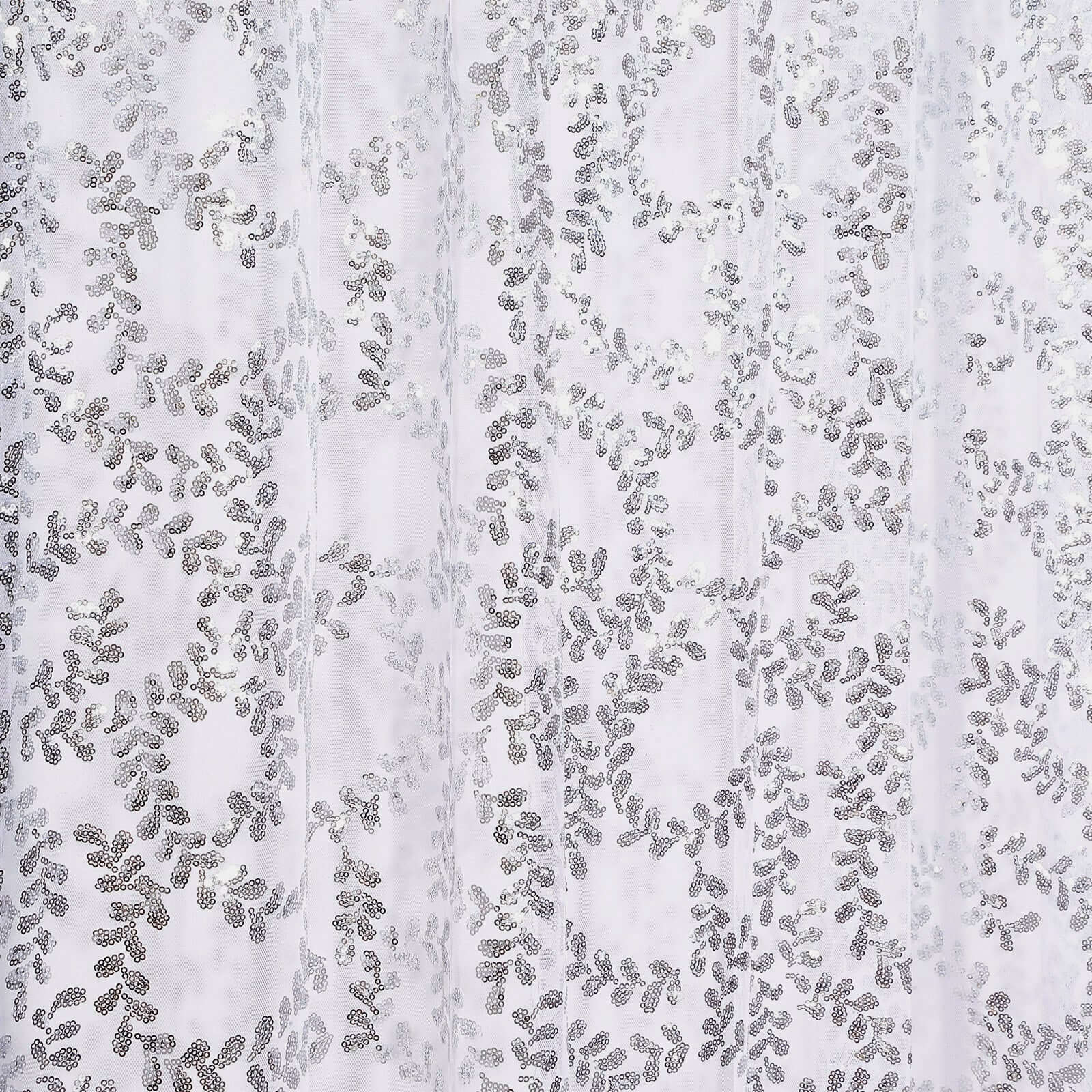 8ftx8ft Silver Embroider Sequin Event Curtain Drapes, Sparkly Sheer Backdrop Event Panel With Embroidery Leaf