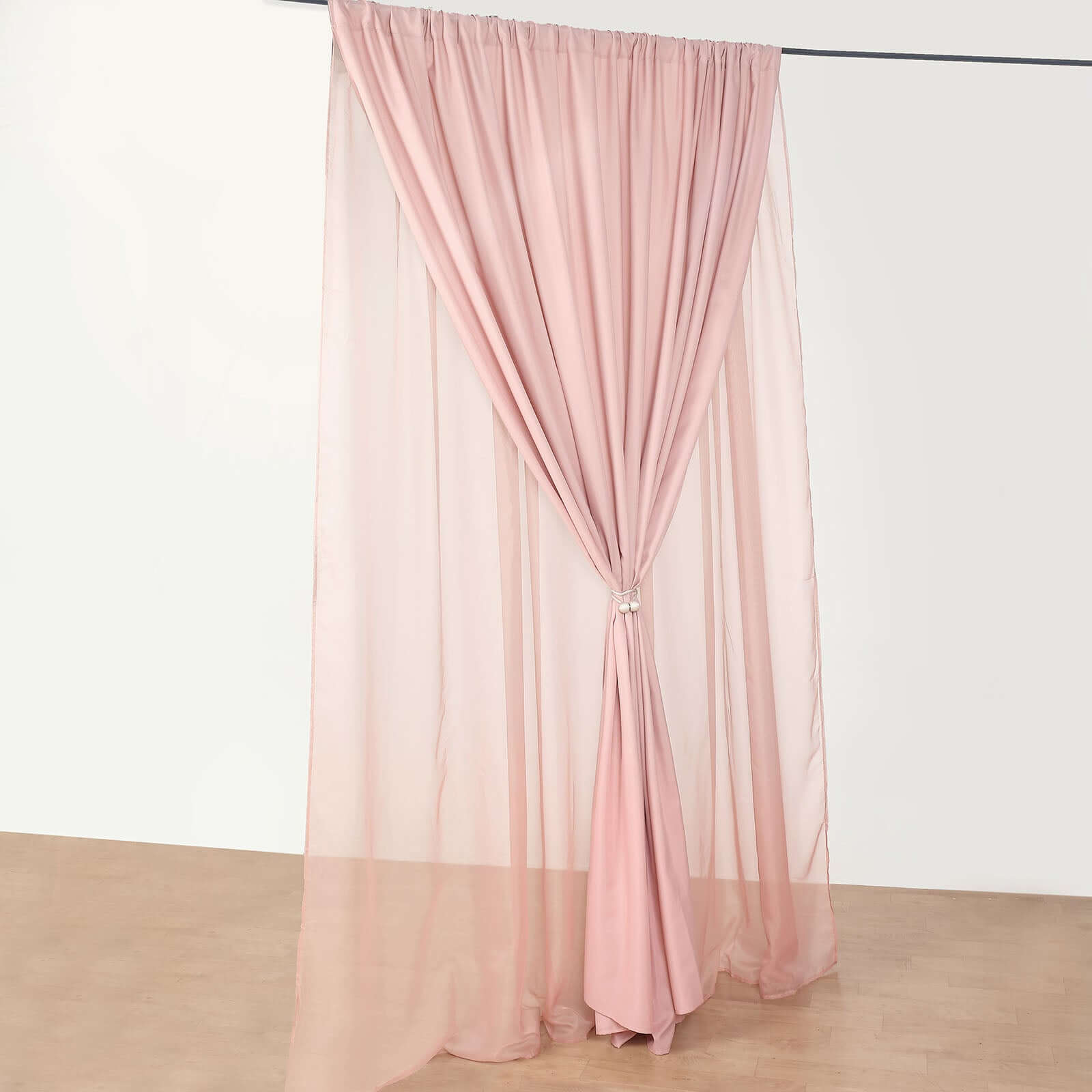 Dusty Rose Chiffon Polyester Event Curtain Drapes, Dual Layer Divider Backdrop Curtain Panels with Rod Pockets - 10ftx10ft