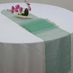 10 Pack Sheer Organza 14"x108" Table Runners Hunter Emerald Green - Soft and Lightweight Table Accent