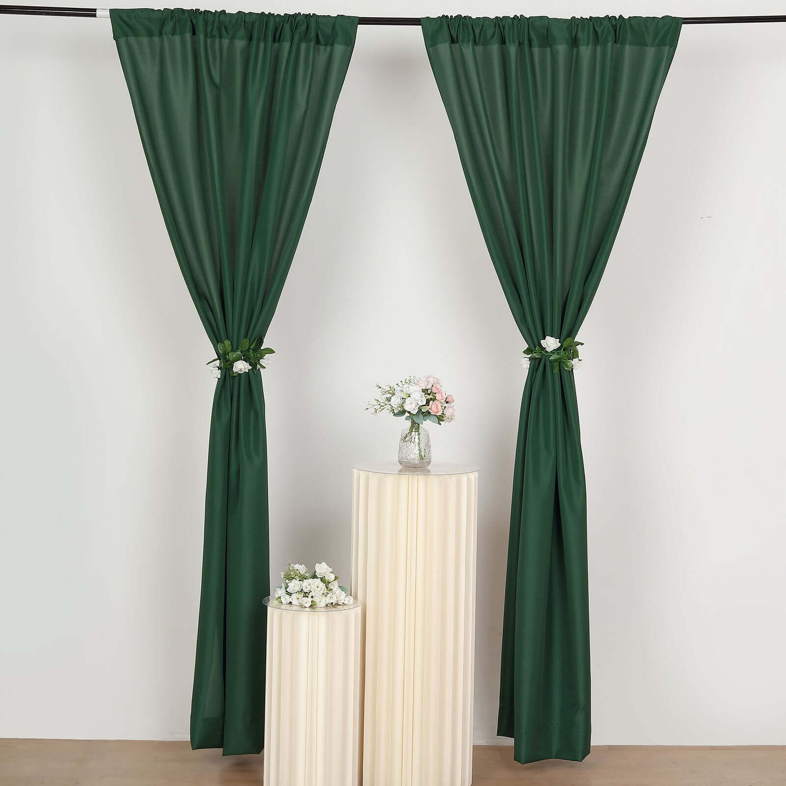 2 Pack Hunter Emerald Green Polyester Event Curtain Drapes, 10ftx8ft Backdrop Event Panels With Rod Pockets 130 GSM