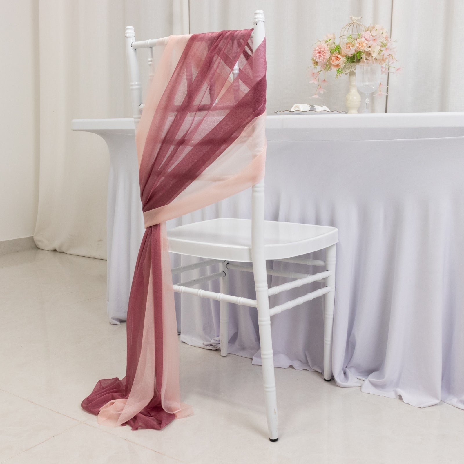 20-Pack Sheer Chair Drape Decor in Mauve and Blush – 9ft Shimmer Sash, Wrinkle-Free