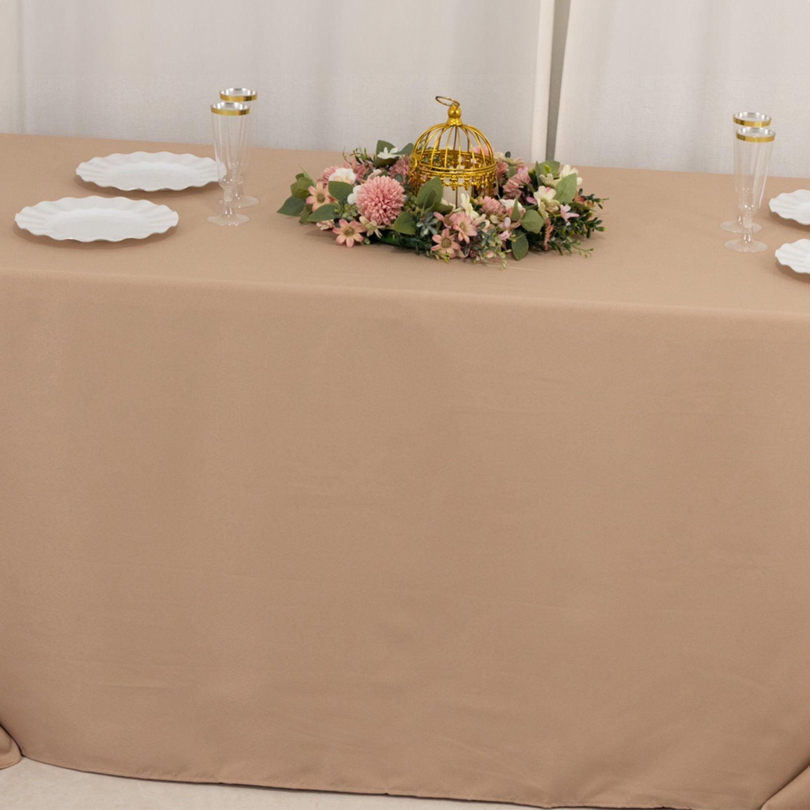Premium Polyester 90"x132" Rectangle Tablecloth Nude - Seamless 220GSM Stain-Resistant Table Cover