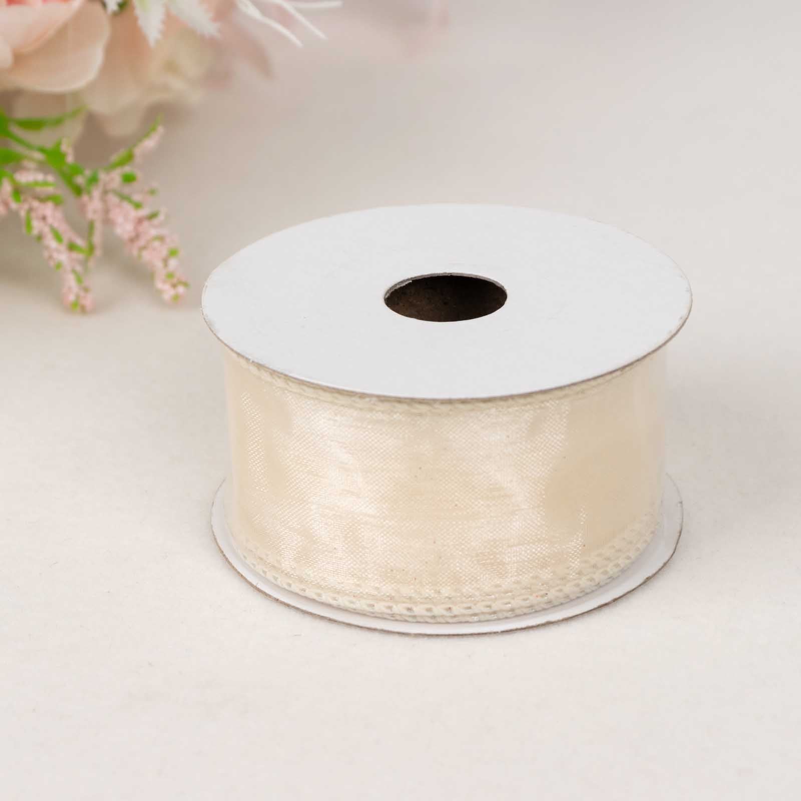 10 Yards 1.5" Ivory Sheer Organza Wired Edge Ribbon