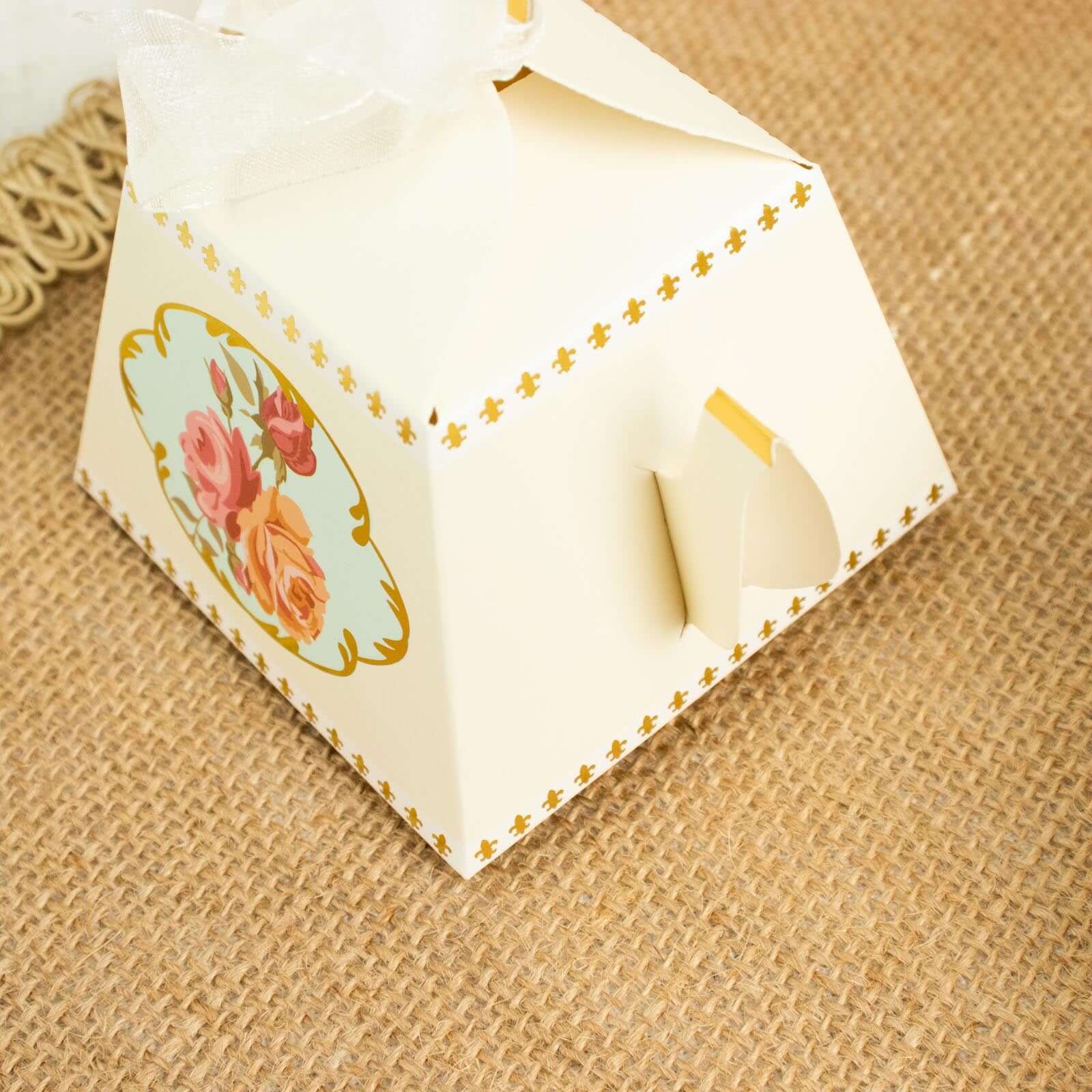 25 Pack 4" Ivory Mini Teapot Favor Boxes, Vintage Rose Gift Boxes with Ribbons