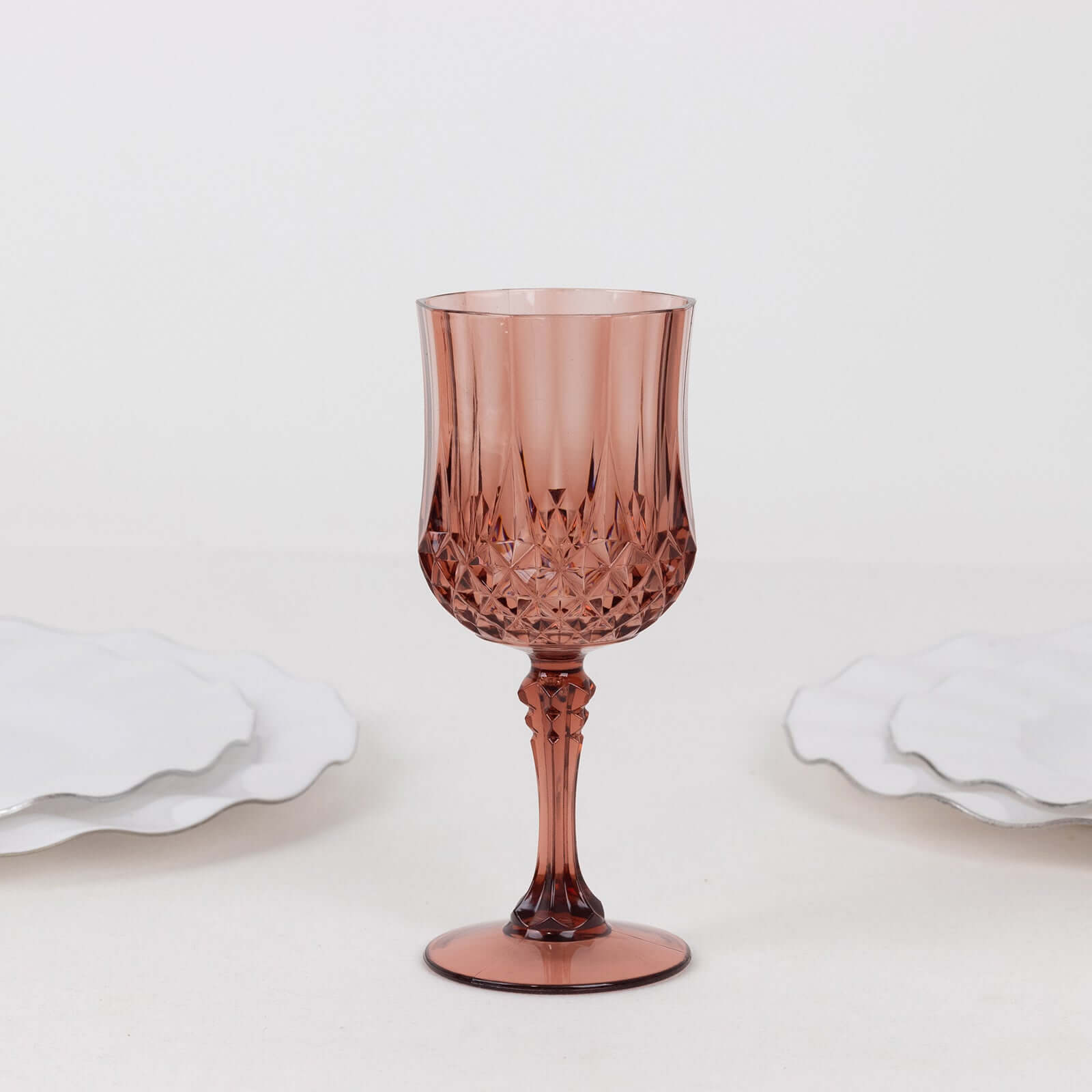 6-Pack Plastic Cocktail Goblets Dusty Rose Transparent Crystal Cut - Shatterproof Drinkware 8oz