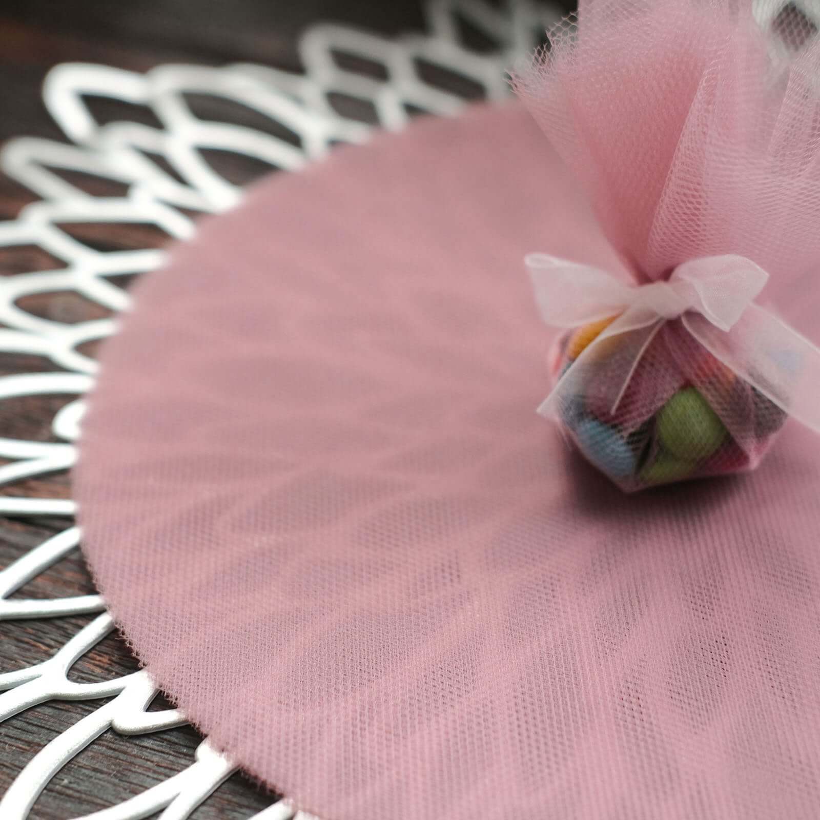 25 Pack 9" Dusty Rose Sheer Nylon Tulle Circles Favor Wrap Craft Fabric, DIY Candy Favor Wraps