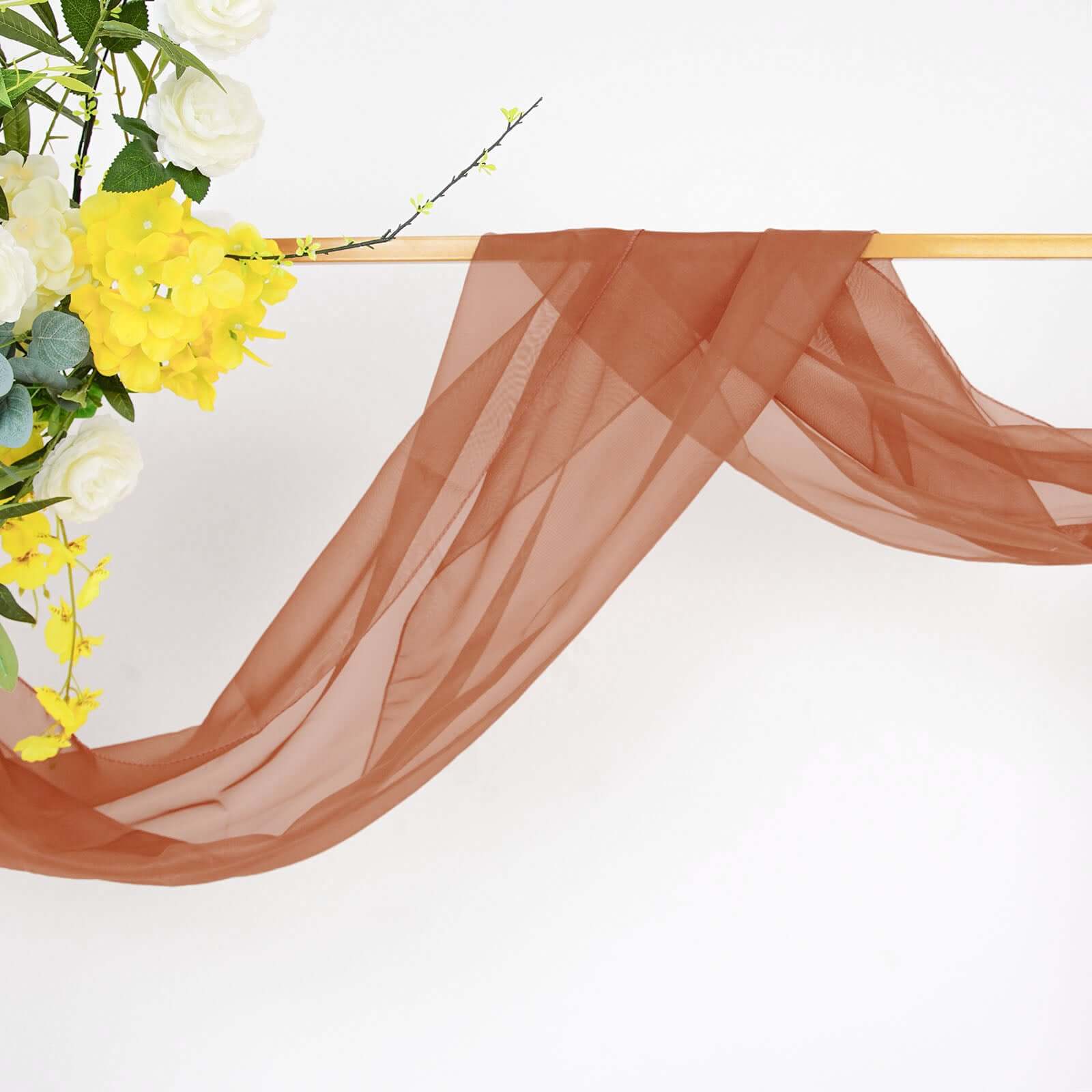 18ft Terracotta (Rust) Sheer Organza Wedding Arch Drapery Fabric, Window Scarf Valance