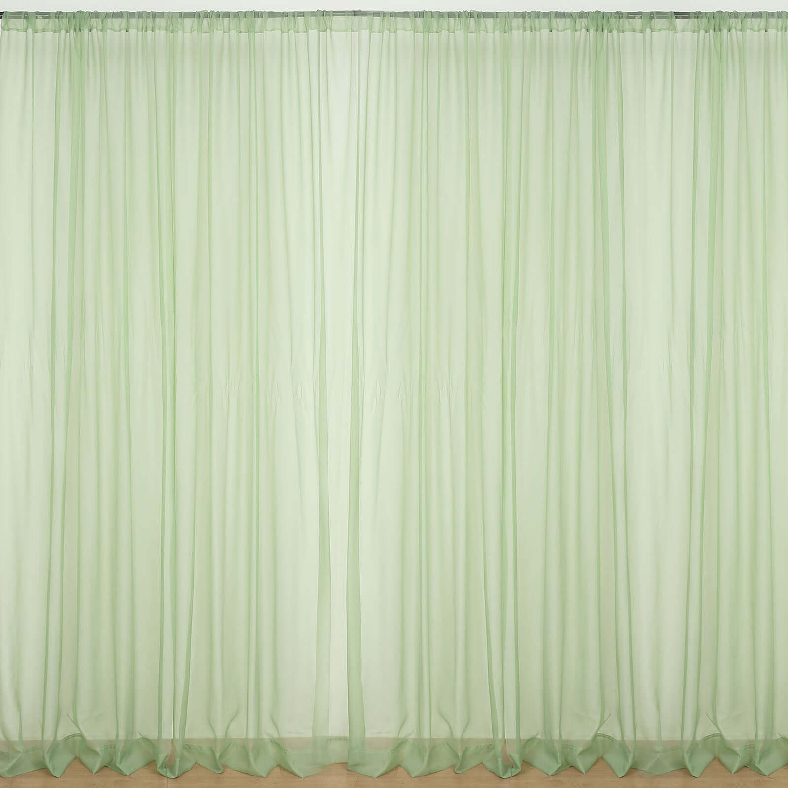 2 Pack Sage Green Sheer Chiffon Event Curtain Drapes, Durable Flame Resistant Organza Backdrop Event Panels With Rod Pockets - 10ftx10ft