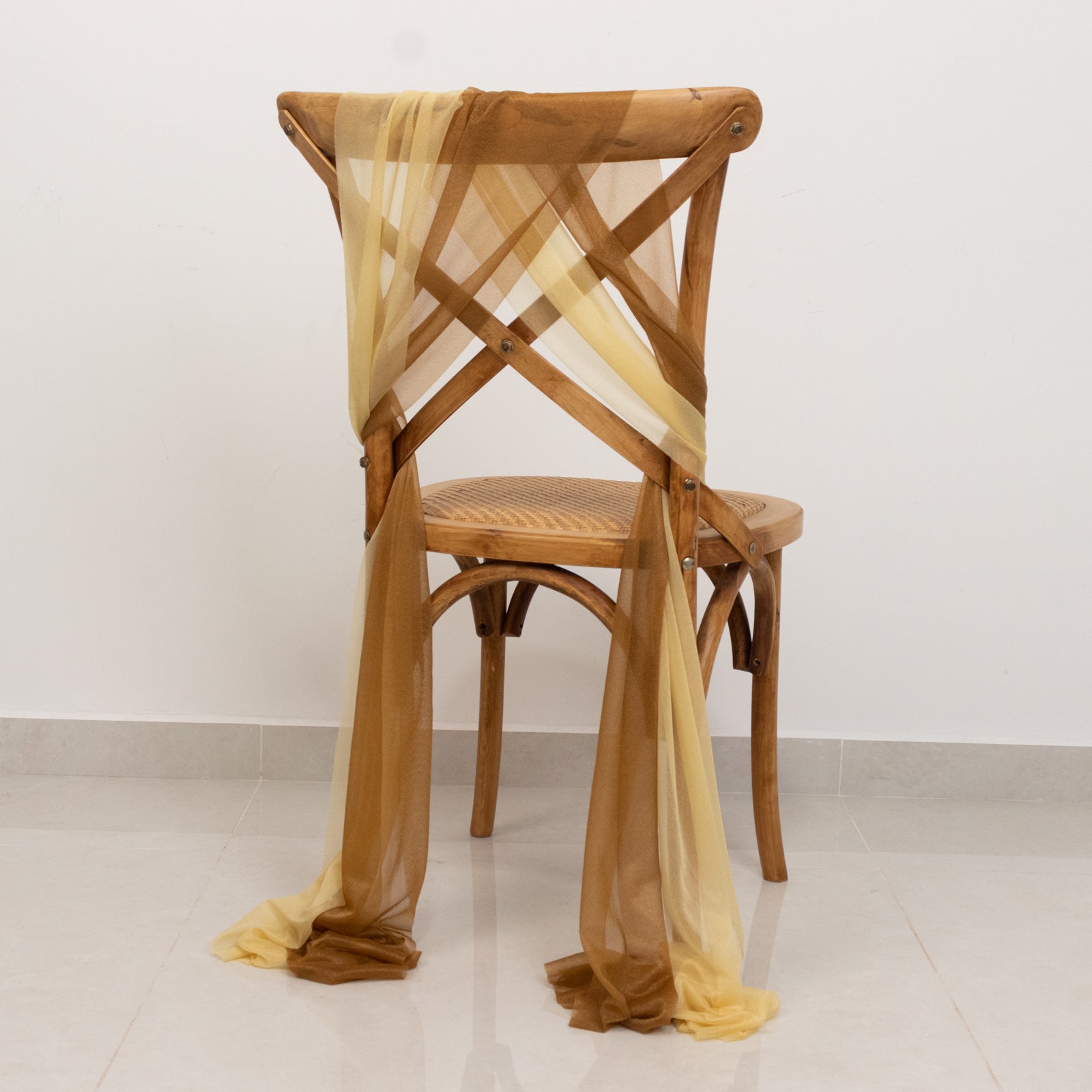 20-Pack Sheer Chair Drape Decor in Champagne and Gold – 9ft Shimmer Sash, Wrinkle-Free