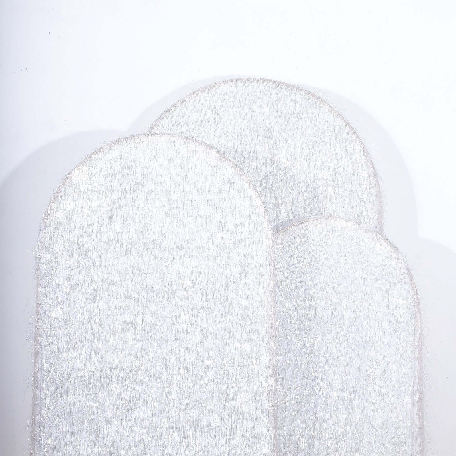 Set of 3 Silver Metallic Fringe Chiara Wedding Arch Covers, Fitted Covers For Round Top Backdrop Stands - 5ft, 6ft, 7ft