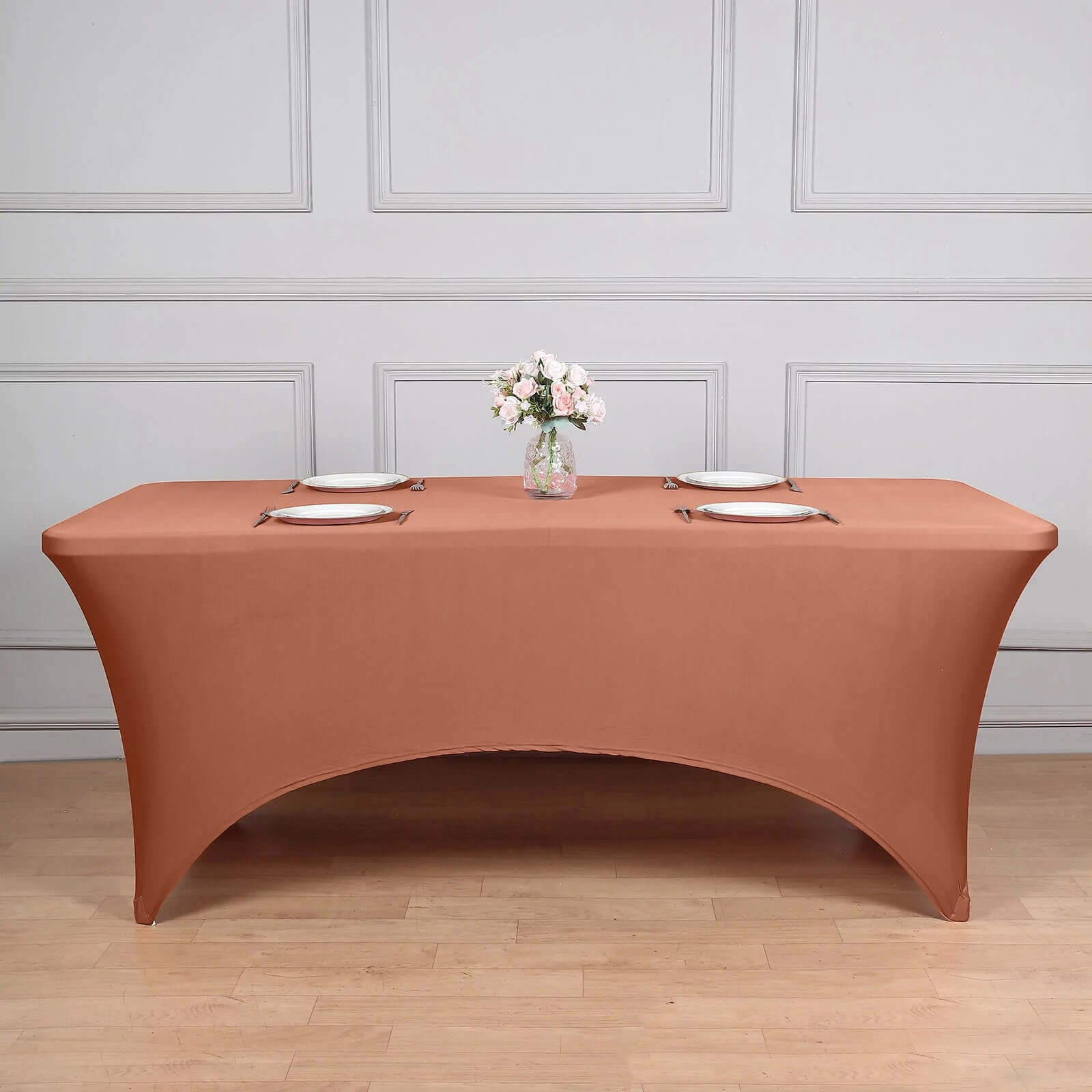 Stretch Spandex 96"x30" Rectangle Table Cover Terracotta (Rust) - Durable Form-Fitting Tablecloth