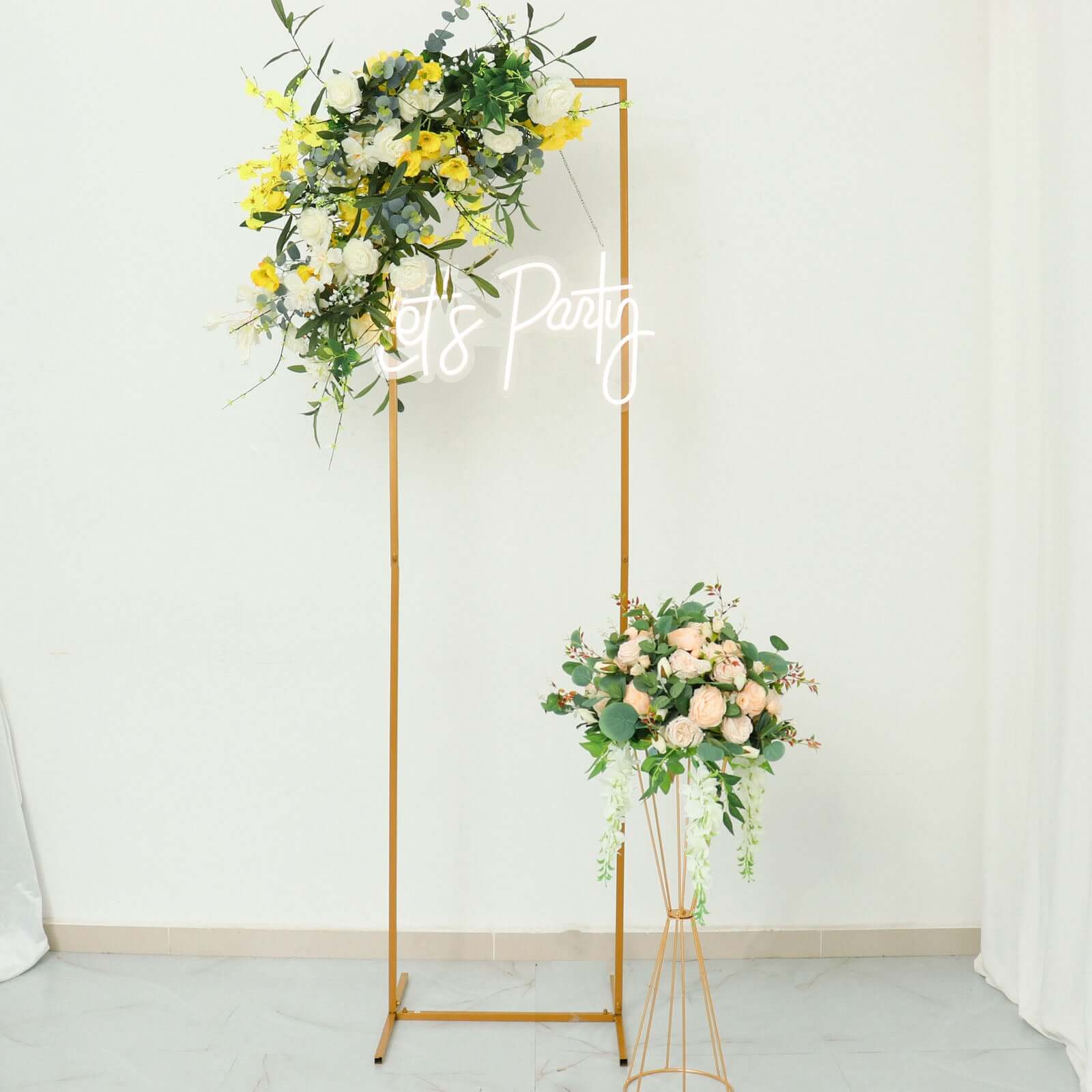 Wedding Arch Slim Gold Metal Rectangular Design Backdrop Stand - Floral Display Frame 6.5ft