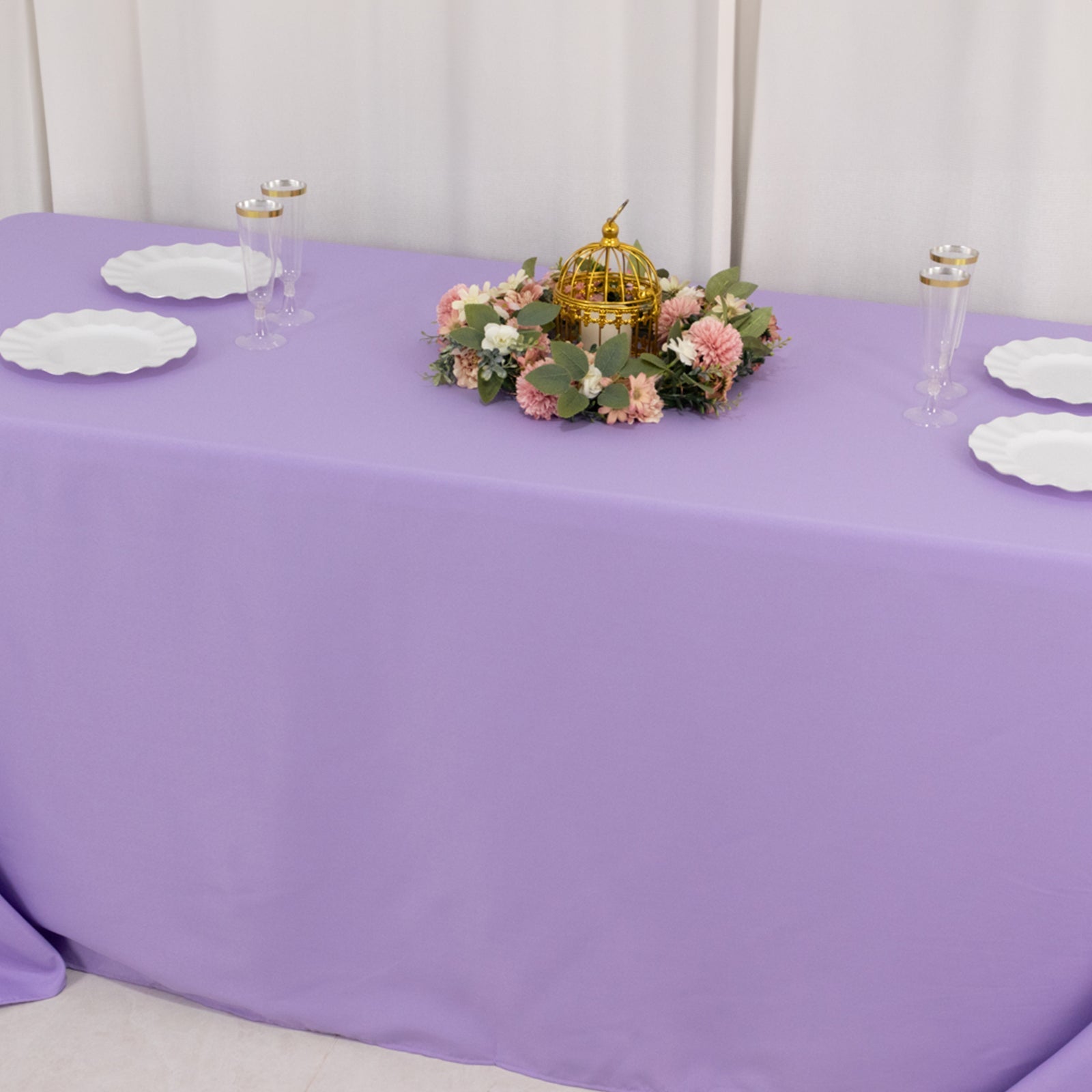 Premium Polyester 90"x132" Rectangle Tablecloth Lavender Lilac - Seamless 220GSM Stain-Resistant Table Cover