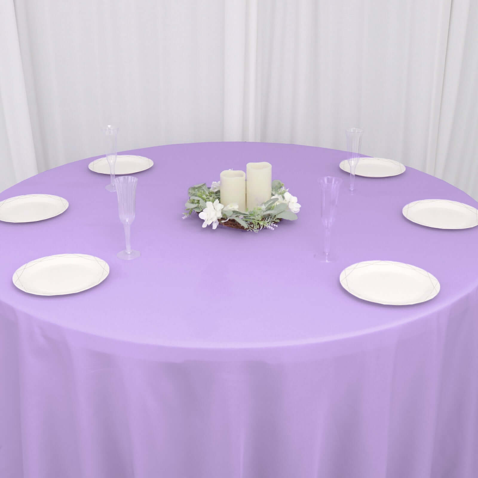 Polyester 132" Round Tablecloth Lavender Lilac - Seamless Chic Table Cover